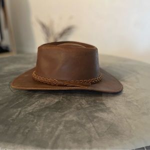 Leather wide brim fedora